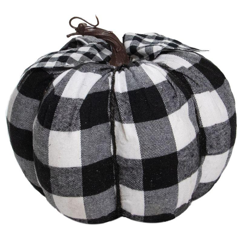 Northlight Seasonal 7" Black and White Buffalo Plaid Fall Harvest Tabletop Pumpkin