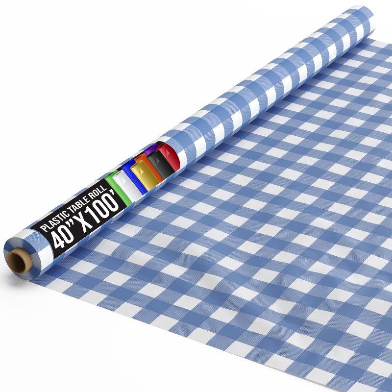 Crown Display 40 In. X 100 Ft. Blue Gingham Table Roll Disposable