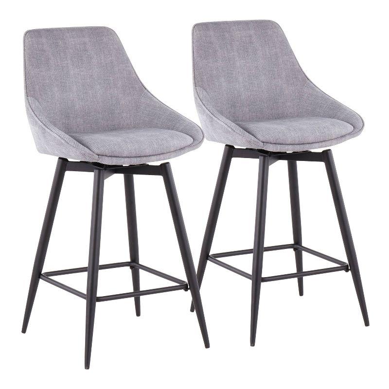 Set of 2 Diana Counter Height Barstools Gray: Velvet Upholstery, Swivel, Armless - LumiSource