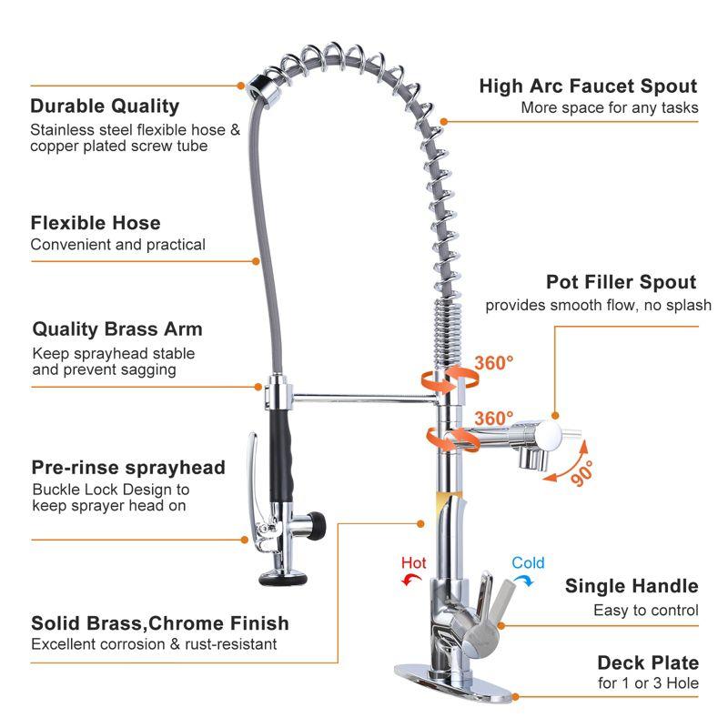 WOWOW Commercial Single-Handle Pull Down Sprayer Kitchen Faucet in Chrome