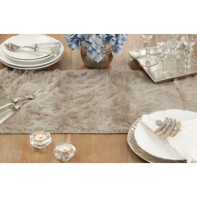 Saro Lifestyle Faux Fur Design Table Runner, 15"x54", Gray