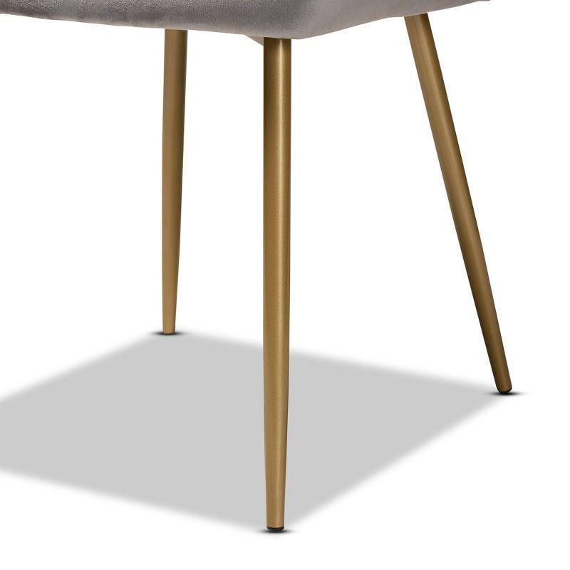 2pc Priscilla Velvet Fabric Upholstered Metal Dining Chair Set Gray/Gold - Baxton Studio