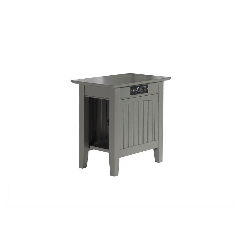 Gray Wood Chair Side Table with Charging Station