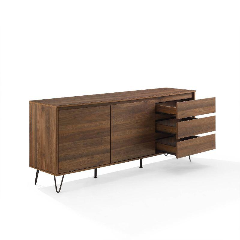 Crosley Teagan Record Storage Sideboard Brown Oak: Low Credenza, Buffet Console, Kitchen Cabinet