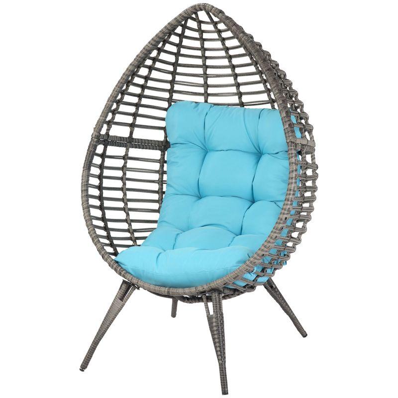 Outsunny Egg Chair w/ Soft Cushion, Teardrop Cuddle Seat, Outdoor / Indoor, PE Plastic Rattan Furniture, Adjustable Height, sky Blue