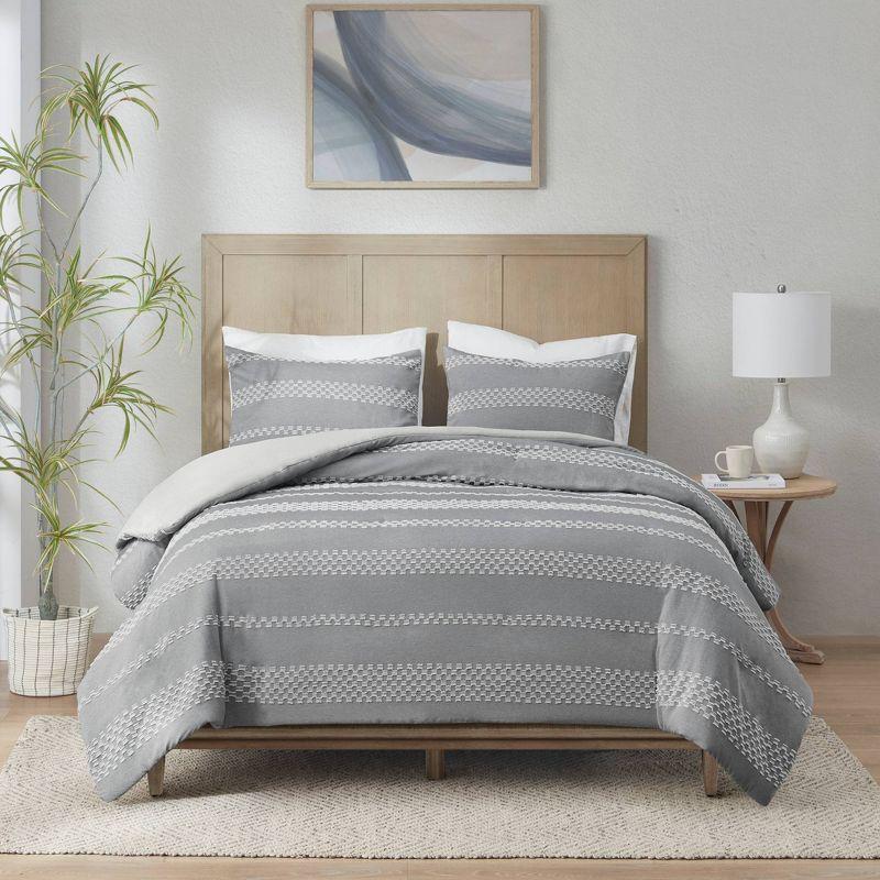 Gray King/Cal King Clipped Jacquard Duvet Cover Set