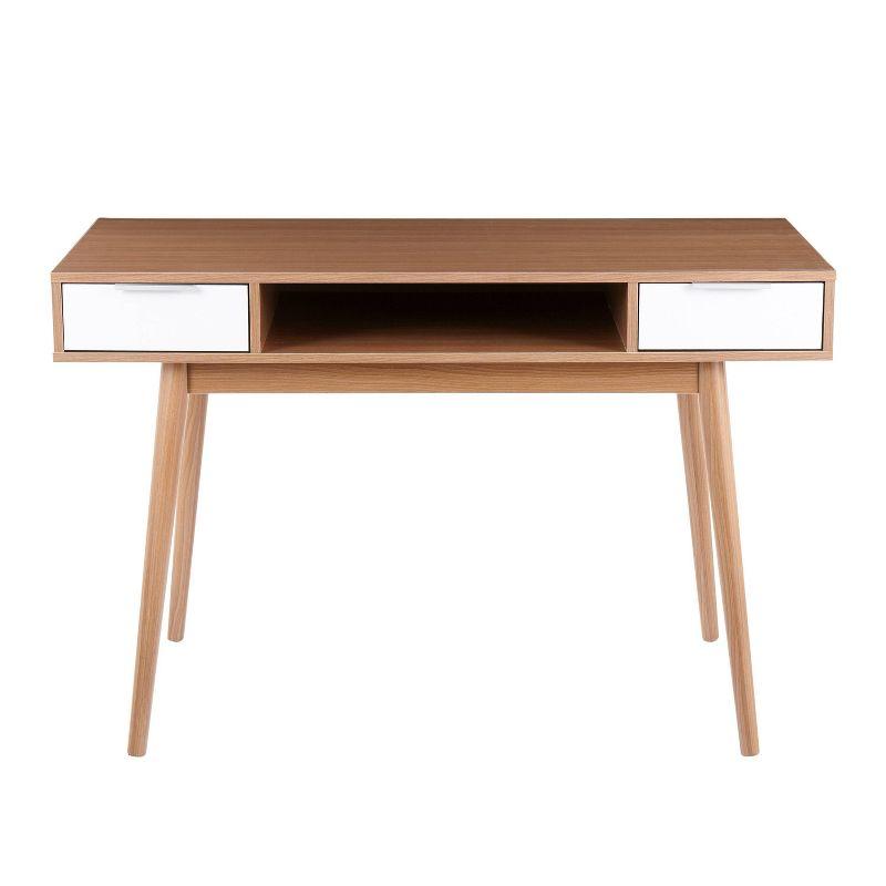 Pebble Double Contemporary Computer Desk Wood Natural/White - LumiSource