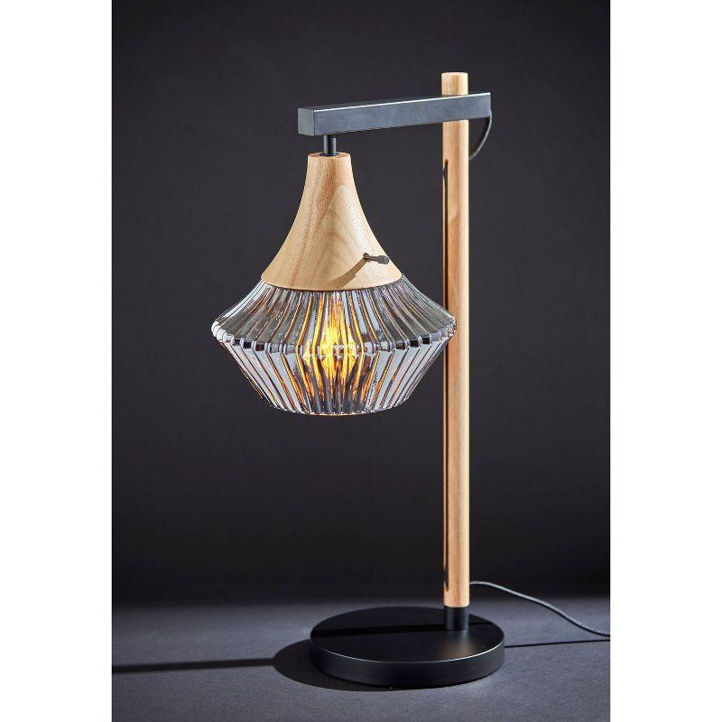 Elsie Black and Natural Wood Table Lamp with Ribbed Glass Shade