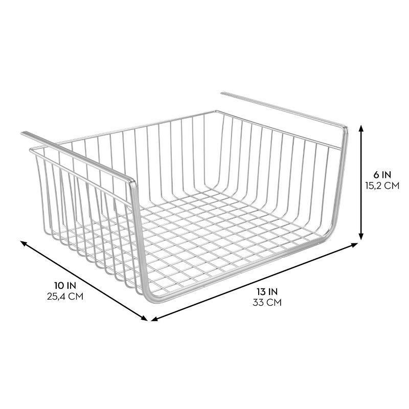 Silver Steel Wire Under Shelf Storage Basket, 10x12.5x5.7 Inches