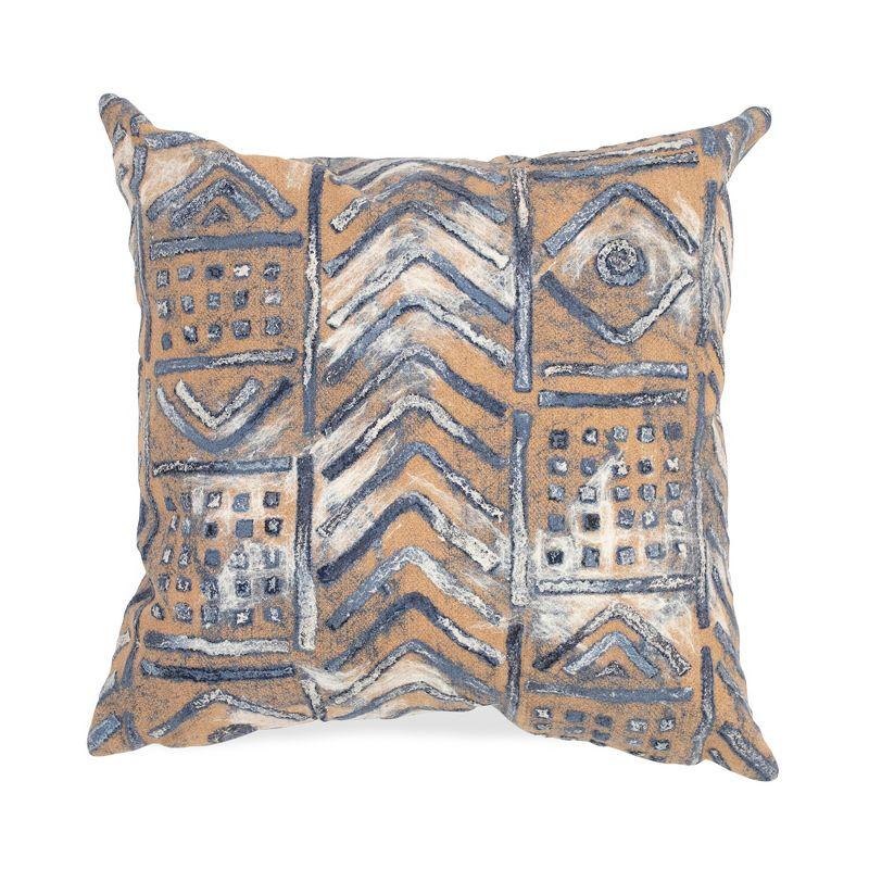 Earthy Hand-Painted Indigo & Beige 20" Indoor/Outdoor Pillow