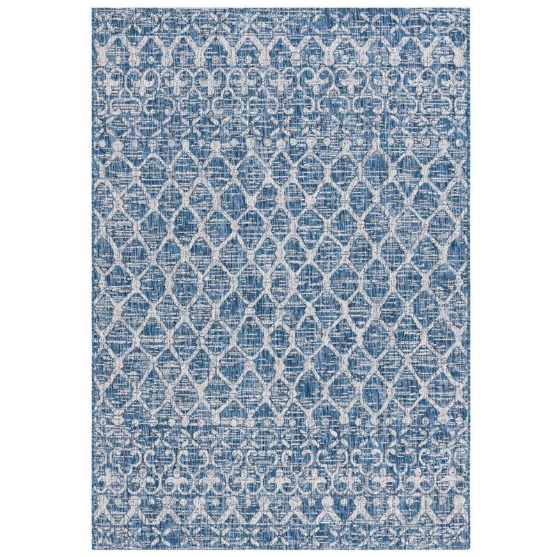 Navy and Grey Geometric Rectangular Synthetic Area Rug