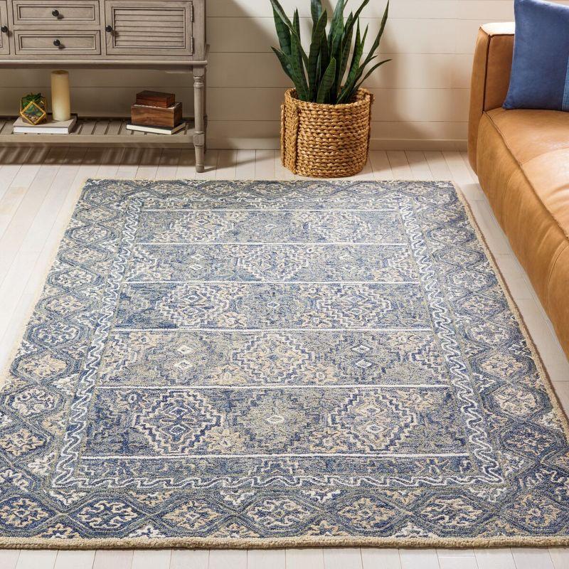 Handmade Tufted Woolen Rectangular Rug in Blue Geometric - 6' x 9'