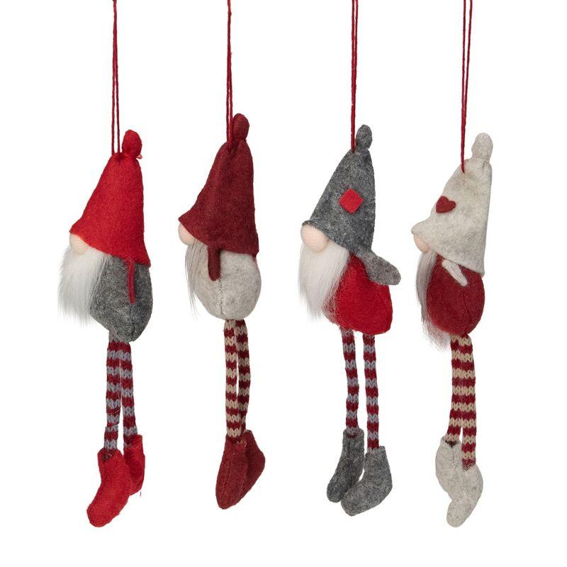 Red and Gray Plush Gnome Christmas Ornaments 8" (Set of 4)