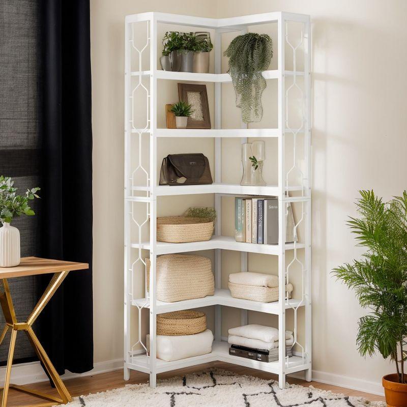 Tribesigns 7-Tier L-Shaped Bookshelf, Wood Corner Etagere Bookcase, Freestanding Display Shelving Unit, White