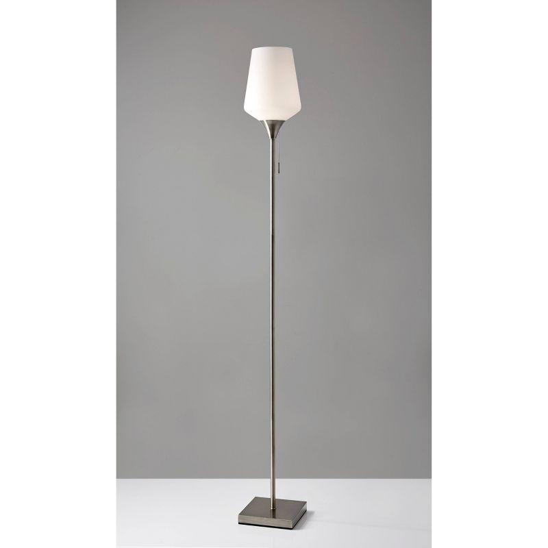 Elegant Roxy 71'' Brushed Steel Floor Lamp with Opal White Glass Shade