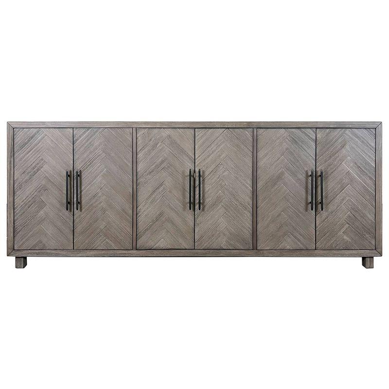 Palisades 90" Six Door TV Stand: Herringbone Pattern, Iron Hardware - Martin Furniture