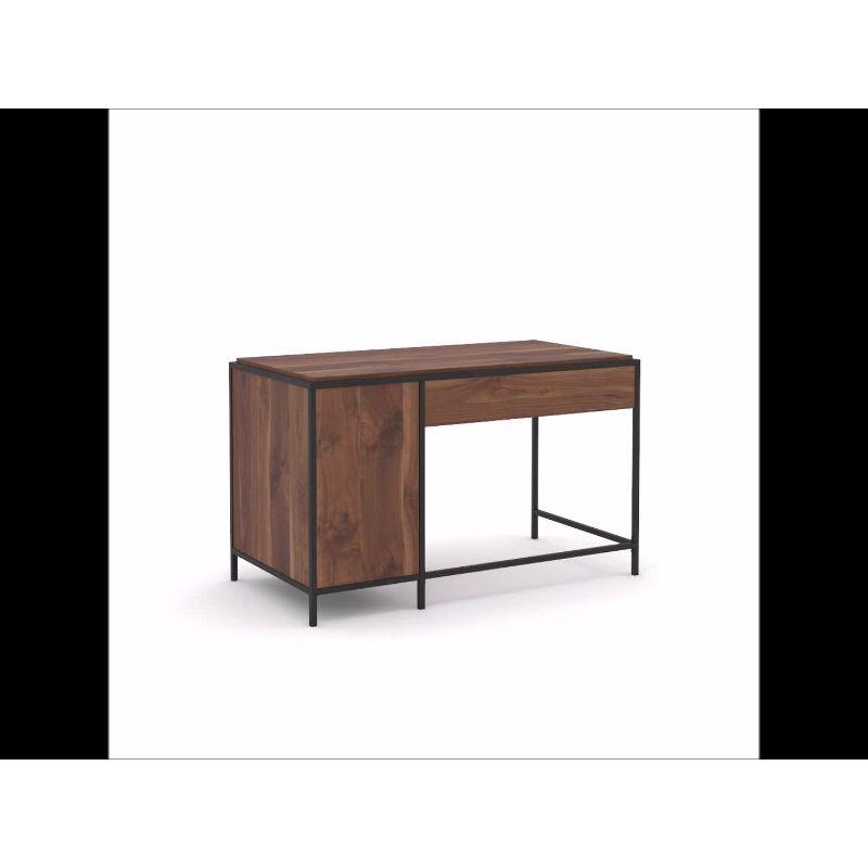 Grand Walnut Wood Desk with Drawer and Filing Cabinet