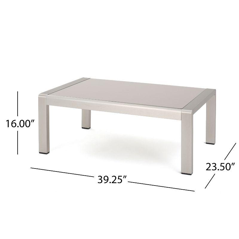 Cape Coral Rectangle Aluminum Coffee Table with Glass Top Silver - Christopher Knight Home: Weather-Resistant, for Patio Use