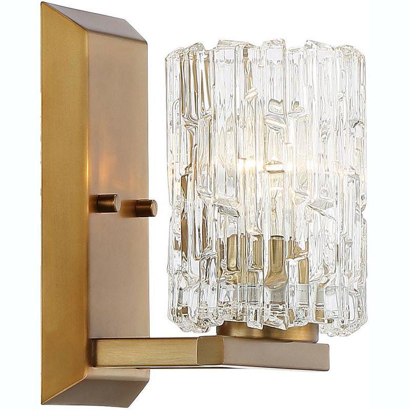 Possini Euro Design Icelight Modern Wall Light Sconce Warm Brass Hardwire 6 1/2" Fixture Textured Ice Glass for Bedroom Bathroom Vanity Reading House