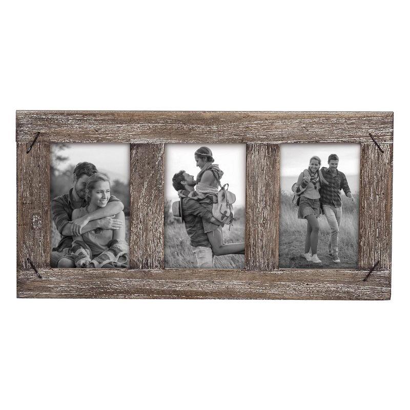 Distressed Brown Wood 4x6 Three-Photo Frame with Nail Accents