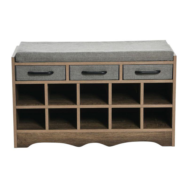 Entryway Storage Bench with 3 Drawers, 10 Shoe Compartments and Cushioned Seat