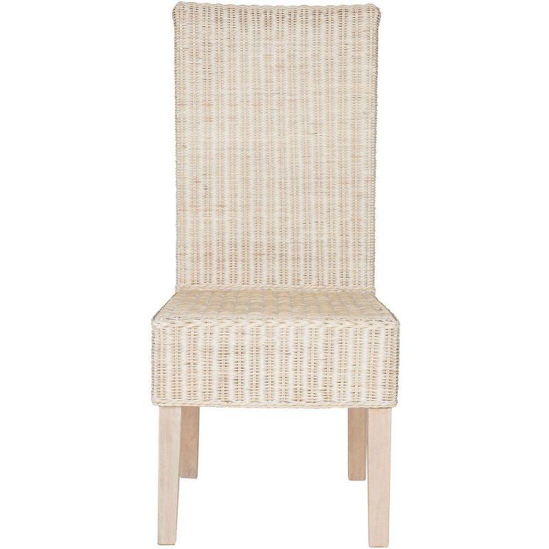 High-Back Rattan & Cane Side Chair in White Wash, Set of 2