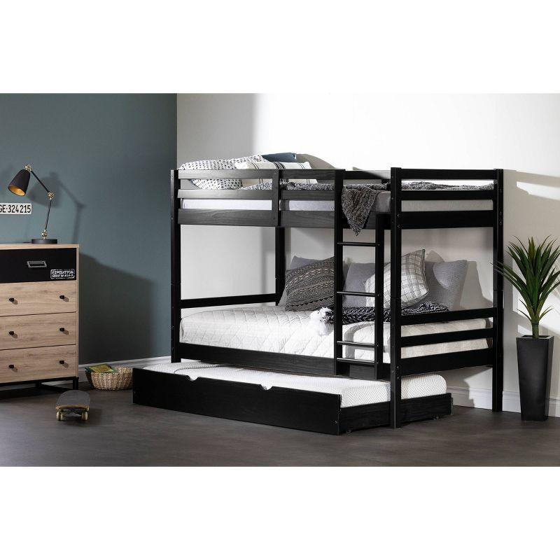 Black Twin Pine Wood Bunk Bed with Trundle and Storage