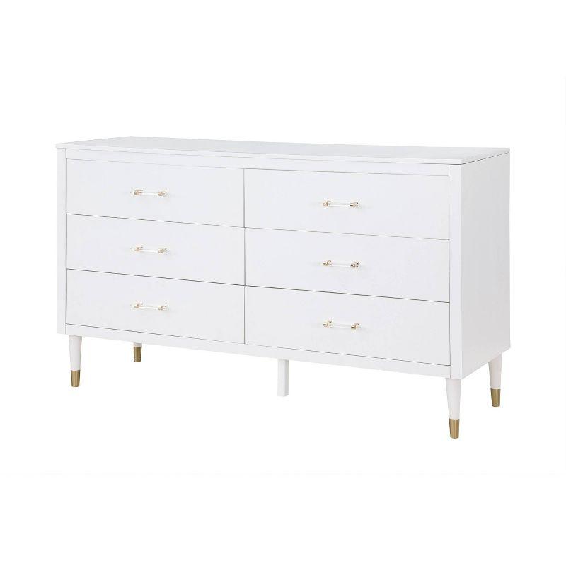 Stanton Glam White 6-Drawer Dresser with Gold Metal Feet