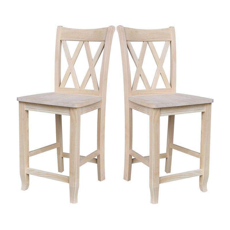 International Concepts 24" Double X Back Counter Height Barstool Unfinished: Solid Wood, Kitchen Island Seating