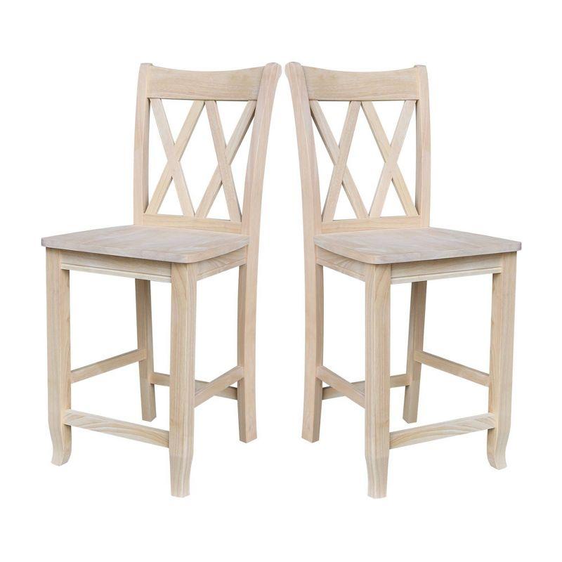 24" Double X Back Counter Height Barstool Unfinished - International Concepts: Solid Wood, Kitchen Island Seating