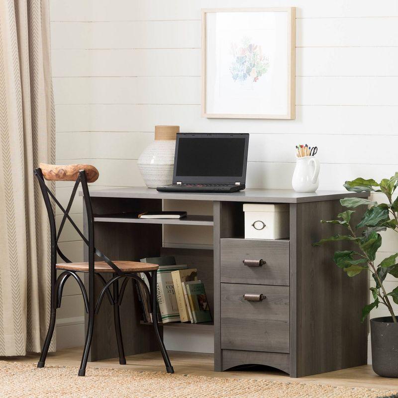 Gascony Gray Maple Wood Computer Desk with Hutch and Drawers