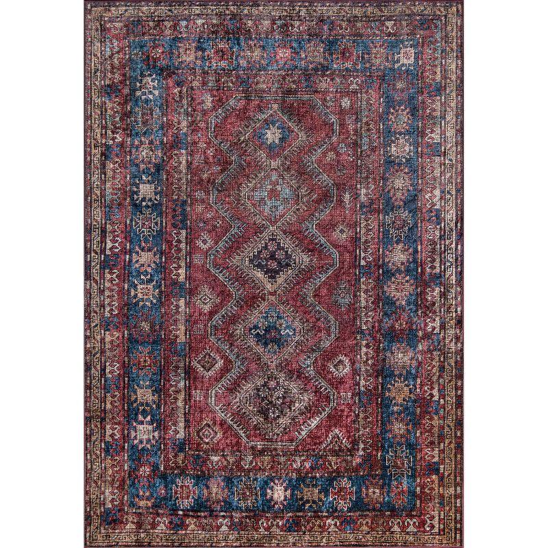 5'x8' Karachi Rezi Area Rug Burgundy - Momeni: Geometric Bohemian, Rubber Backed, Medium Pile, Indoor Use