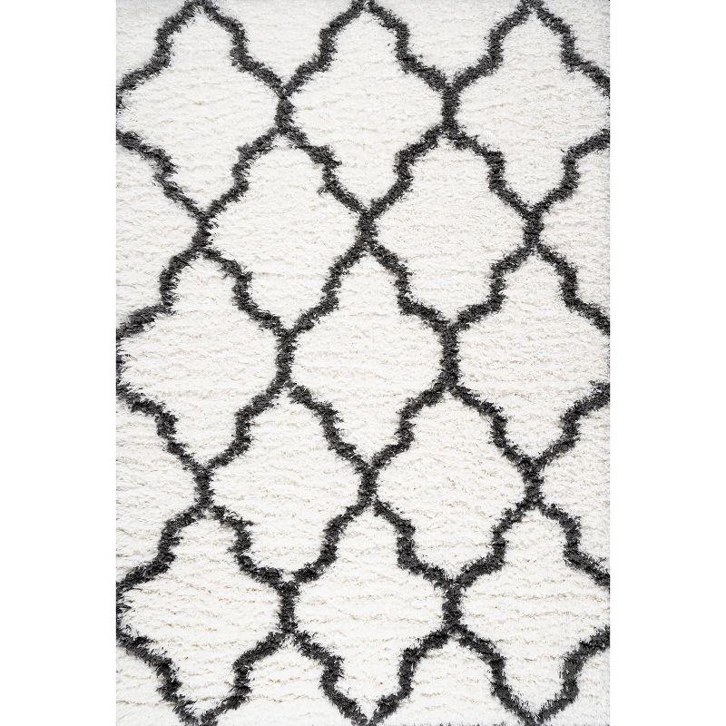 3'x5' Marrakesh Shag Trellis Area Rug, Ivory/Charcoal - JONATHAN Y