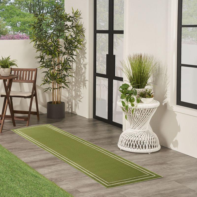 Nourison Essentials 2'2" x 7'6 Green Ivory Contemporary Indoor/Outdoor Rug