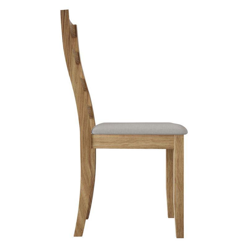 ChaletPosh Natural Wooden Dining Chair With Warm Grey Cover (Set of 2)