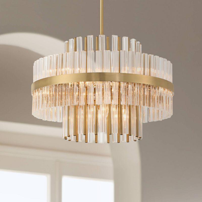 Possini Euro Design Jenna Soft Gold Chandelier 20" Wide Modern 2-Tier Clear Crystals 8-Light Fixture for Dining Room House Foyer