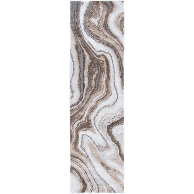 Elysian Abstract Swirl 27" Grey and Gold Synthetic Runner Rug