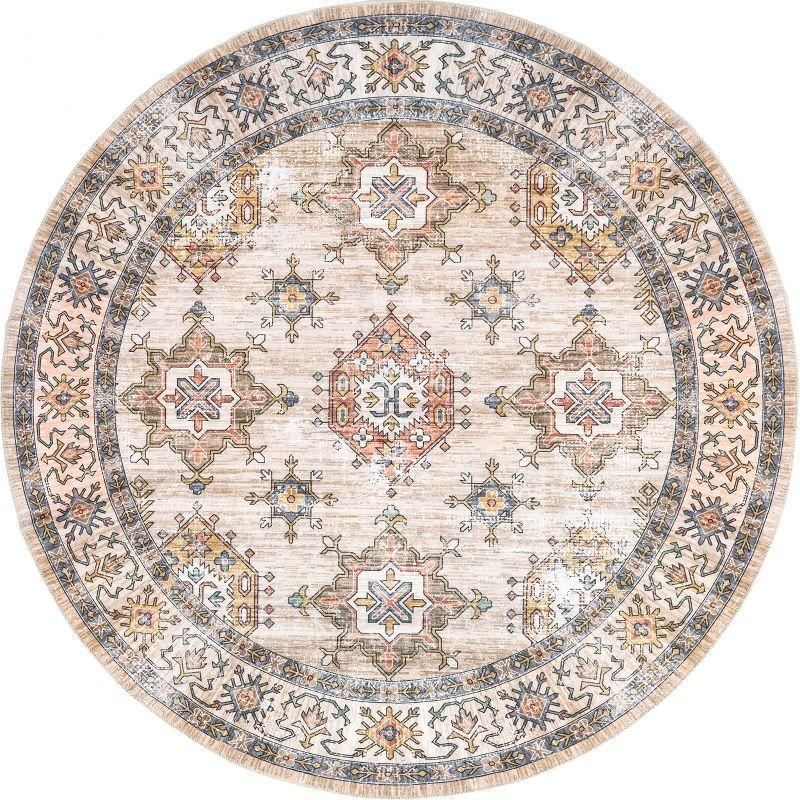 Nuloom Finley Medallion 6 Round Machine Washable Indoor Area Rug for Living Room Bedroom Dining Room Kitchen, Beige/Ivory