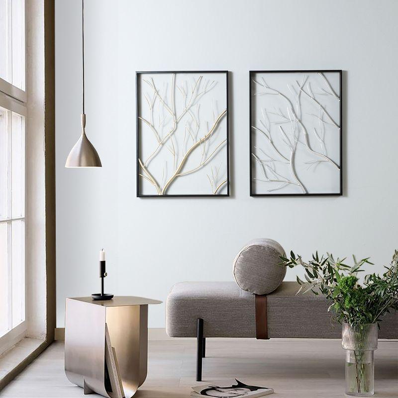 LuxenHome Set of 2 Gold & Silver Tree Branches Wall Decor Panels Multicolored