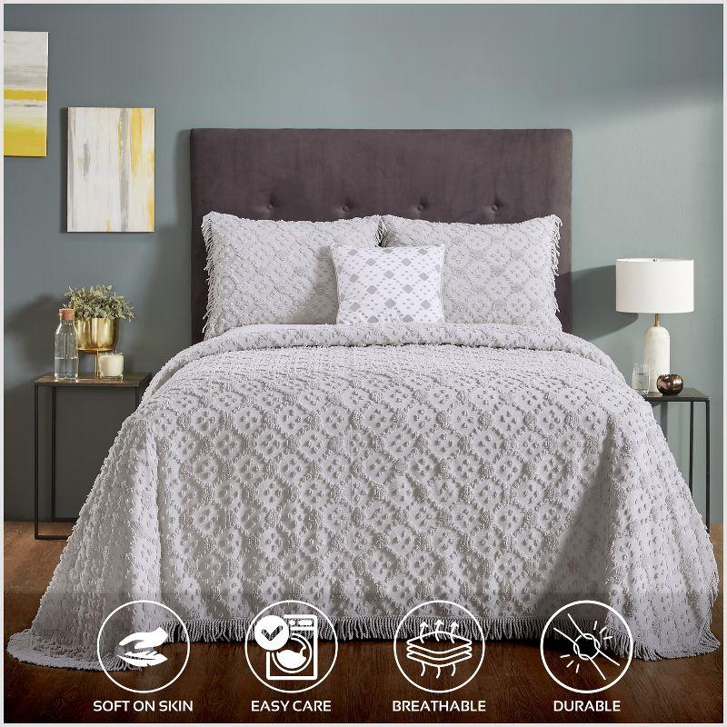 Better Trends Charleston Collection 100% Cotton Bedding sets, Machine Washable Soft and Breathable 4-piece Chenille Bedspread & Sham with Geometric Embroidery, All season