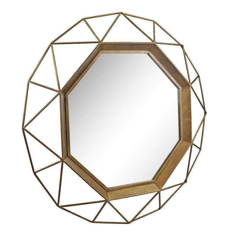 30.5" Round Antique Gold Geometric Wood Wall Mirror