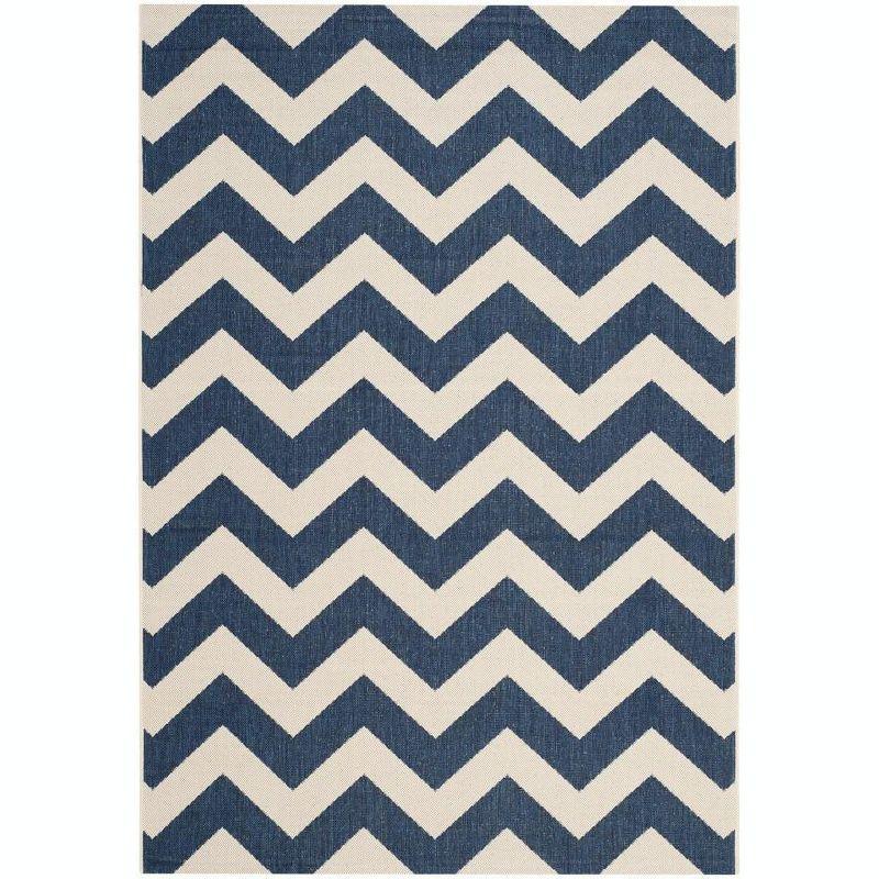 Navy and Beige Chevron Outdoor Area Rug