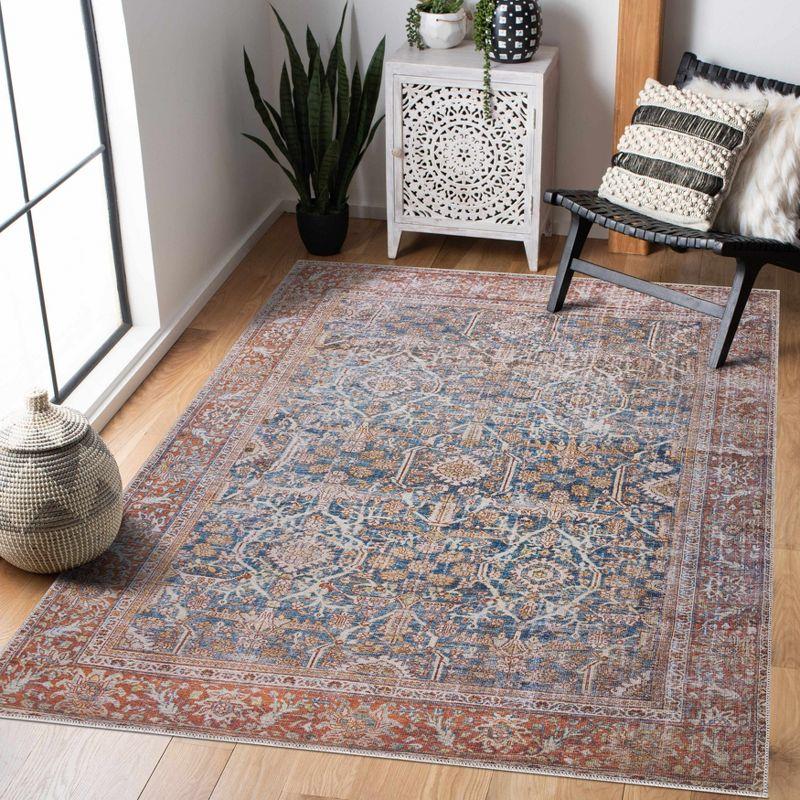 Hauteloom Mair Oriental Persian Machine Washable Red/Dark Blue Area Rug