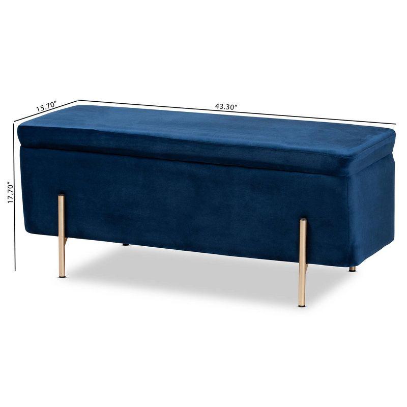 Rockwell Navy Blue Velvet & Gold Metal Storage Bench