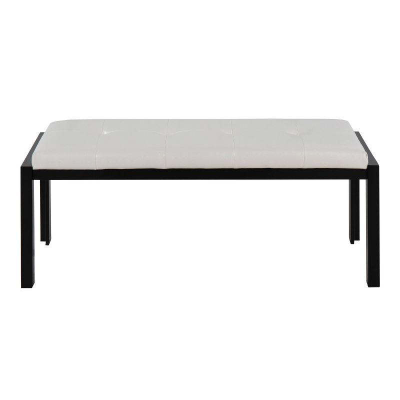 Fuji 46" Plush Black Metal Frame White PU Leather Bench