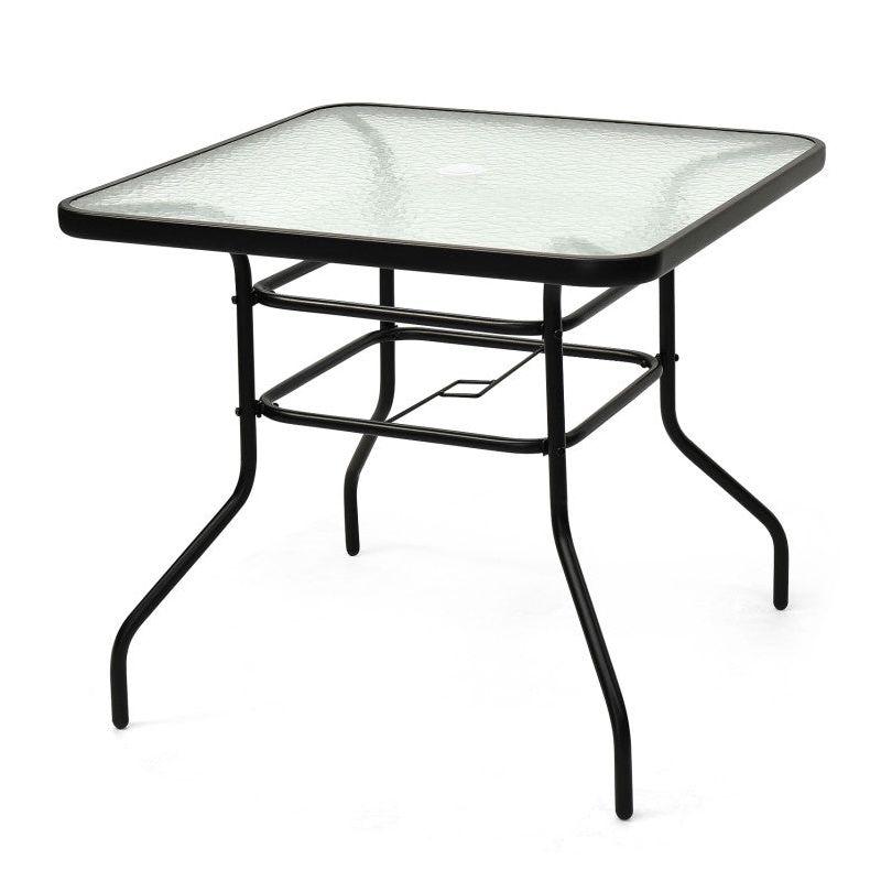 Lark Manor™ Aliyahna 32'' Patio Square Table Tempered Glass Steel Frame Outdoor Pool Yard Garden