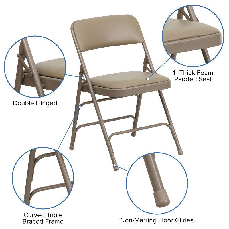 Flash Furniture 2 Pack HERCULES Series Curved Triple Braced & Double Hinged Beige Vinyl Metal Folding Chair