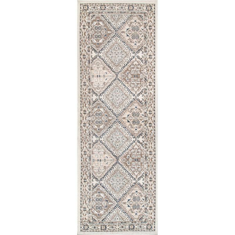 Nuloom 2x6 Becca Tiled Indoor Area Rug, Beige, Faded Transitional Design, Stain Resistant, Bedroom, Living Room, Kitchen
