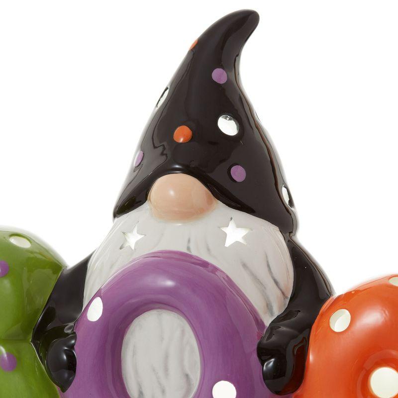 Pre-Lit Ceramic Halloween BOO Gnome Hand-Painted Tabletop Decor