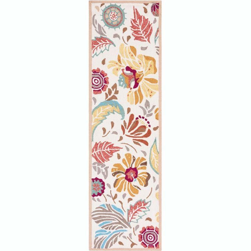 Ivory Floral Hand-Hooked Synthetic Runner Rug 2'3" x 6'